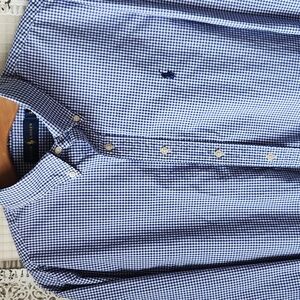 Ralph Lauren Men’s Long Sleeve gingham check Button Down Shirt Blue White sz XL